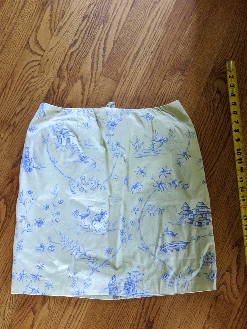 Talbots Yellow Skirt with Blue Floral Chinoiserie Print Size 12